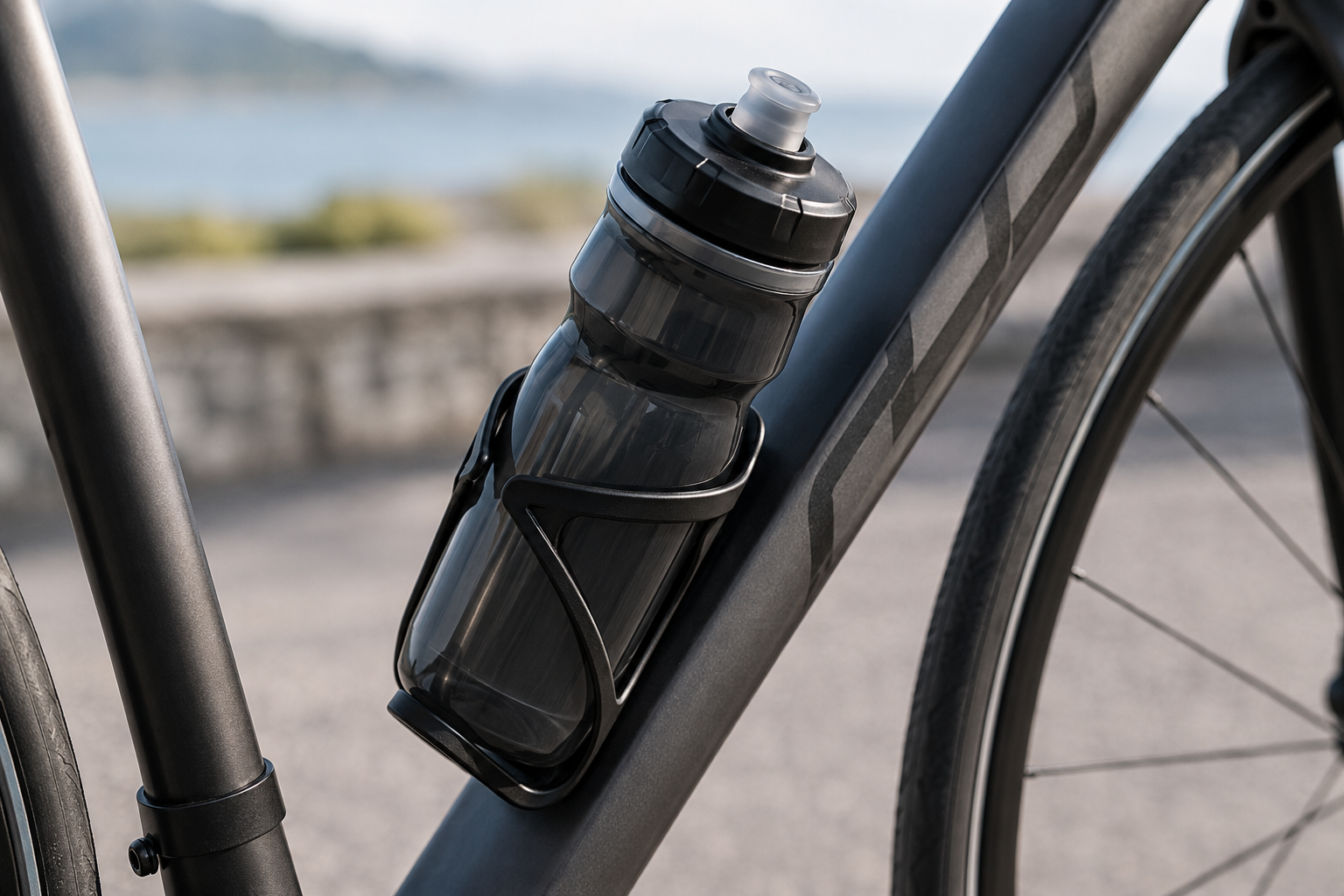 Insulated squeeze bike water bottle positioned in a bicycle bottle cage