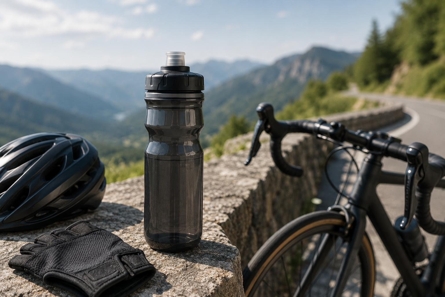 Insulated squeeze bike water bottle in an outdoor cycling setting
