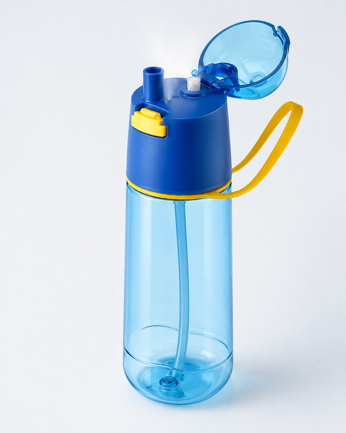 Structure view of the mist spray bottle showing its drinking and misting design