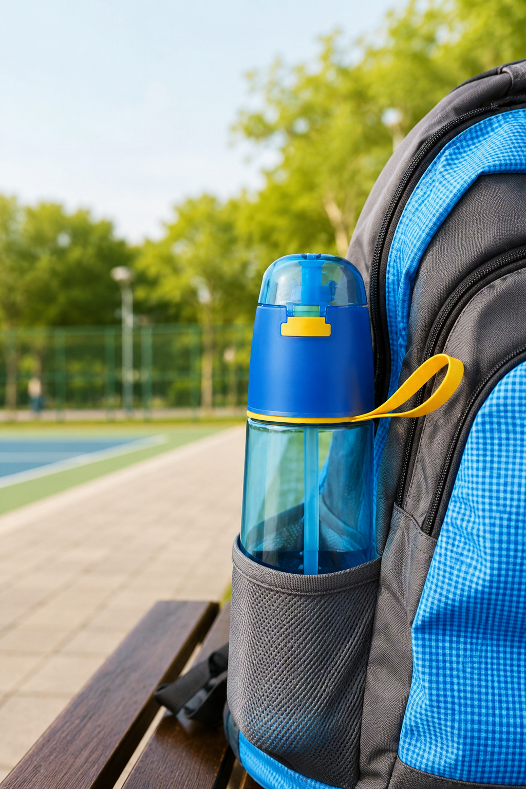 750ml mist spray sports water bottle used during an active outdoor routine